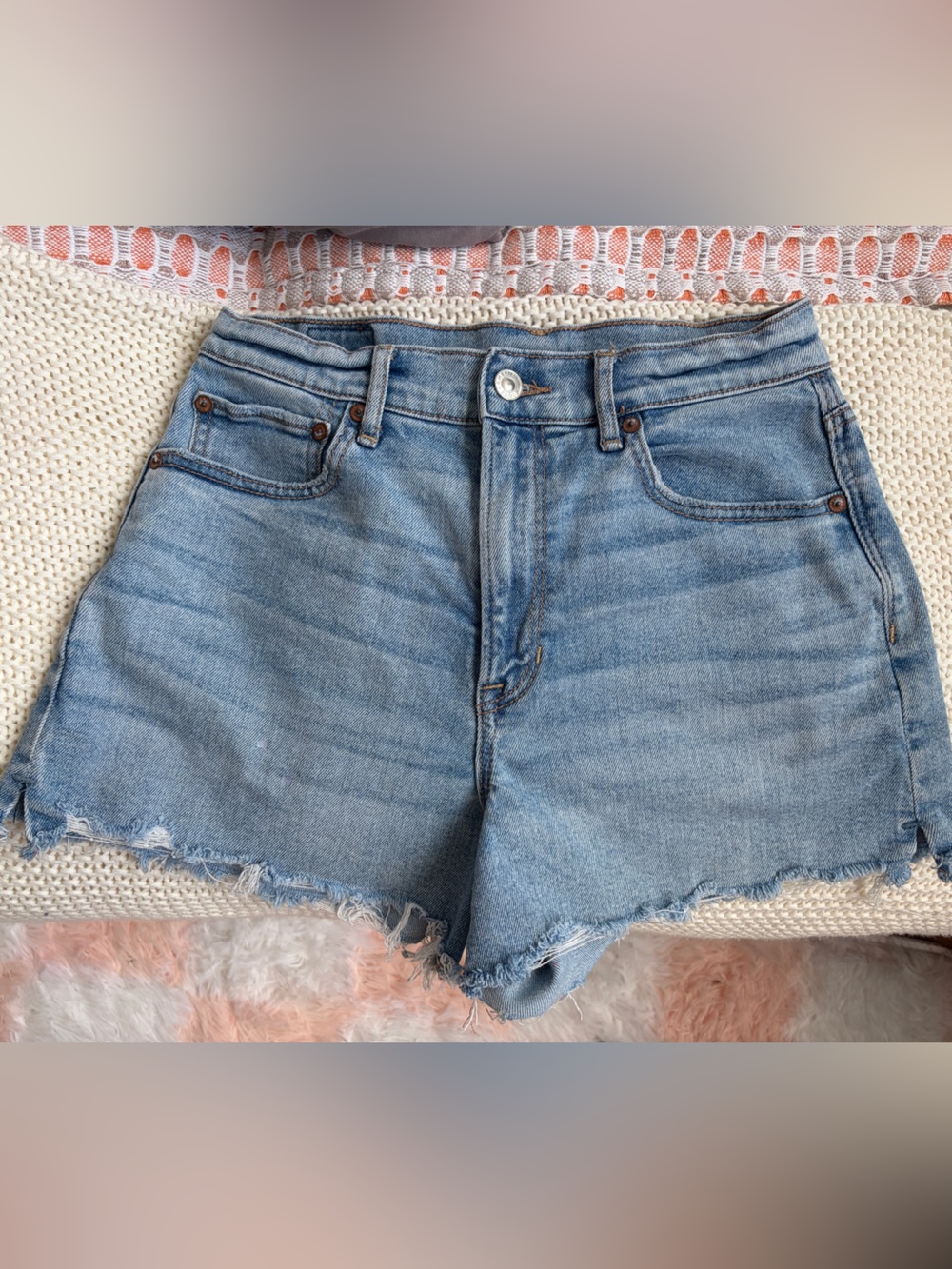 American Eagle Outfitters Stretch Light Blue Distressed Denim Shorts w/ Slits 6